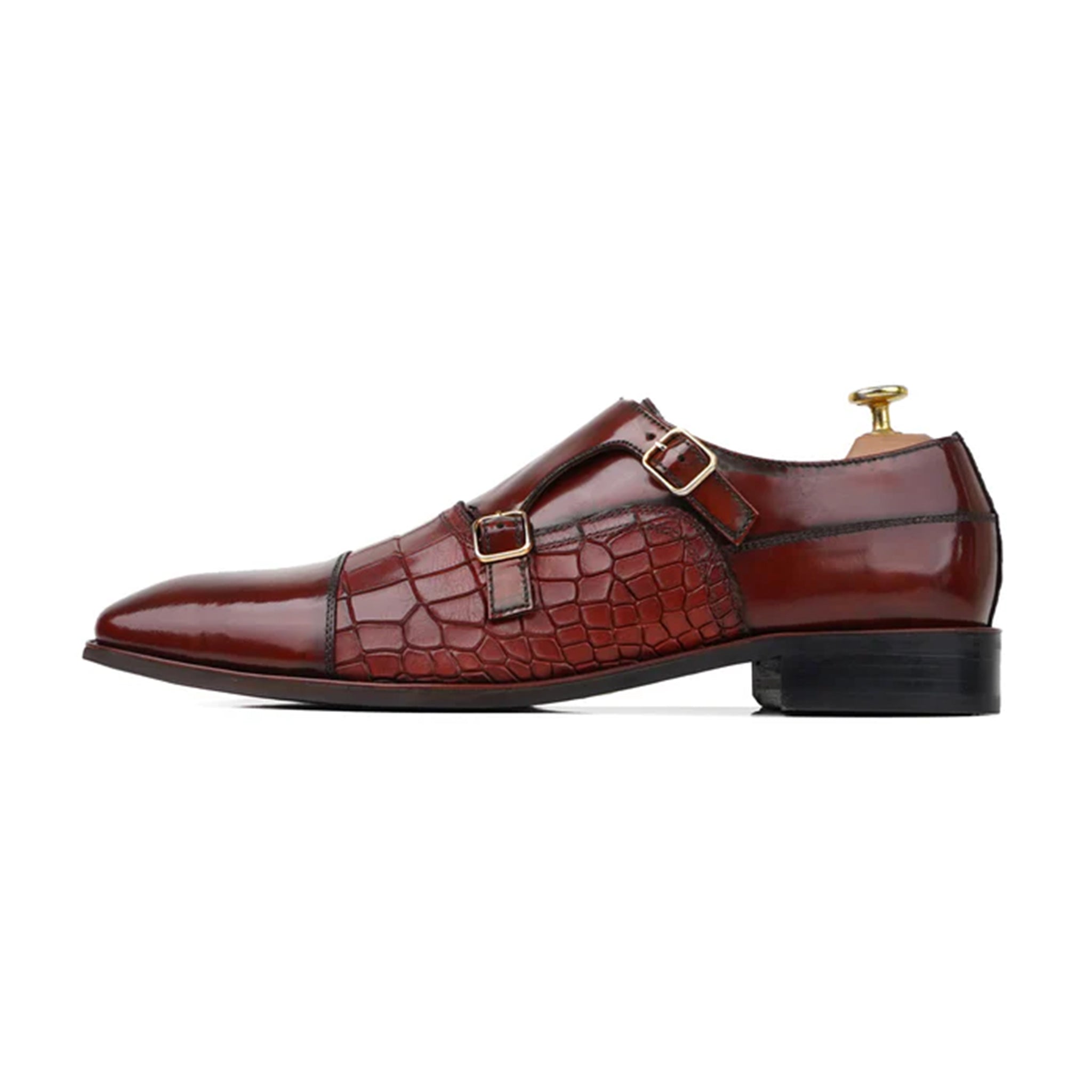 Maurice – Croc-Embossed Double Monk Strap Shoes side profile