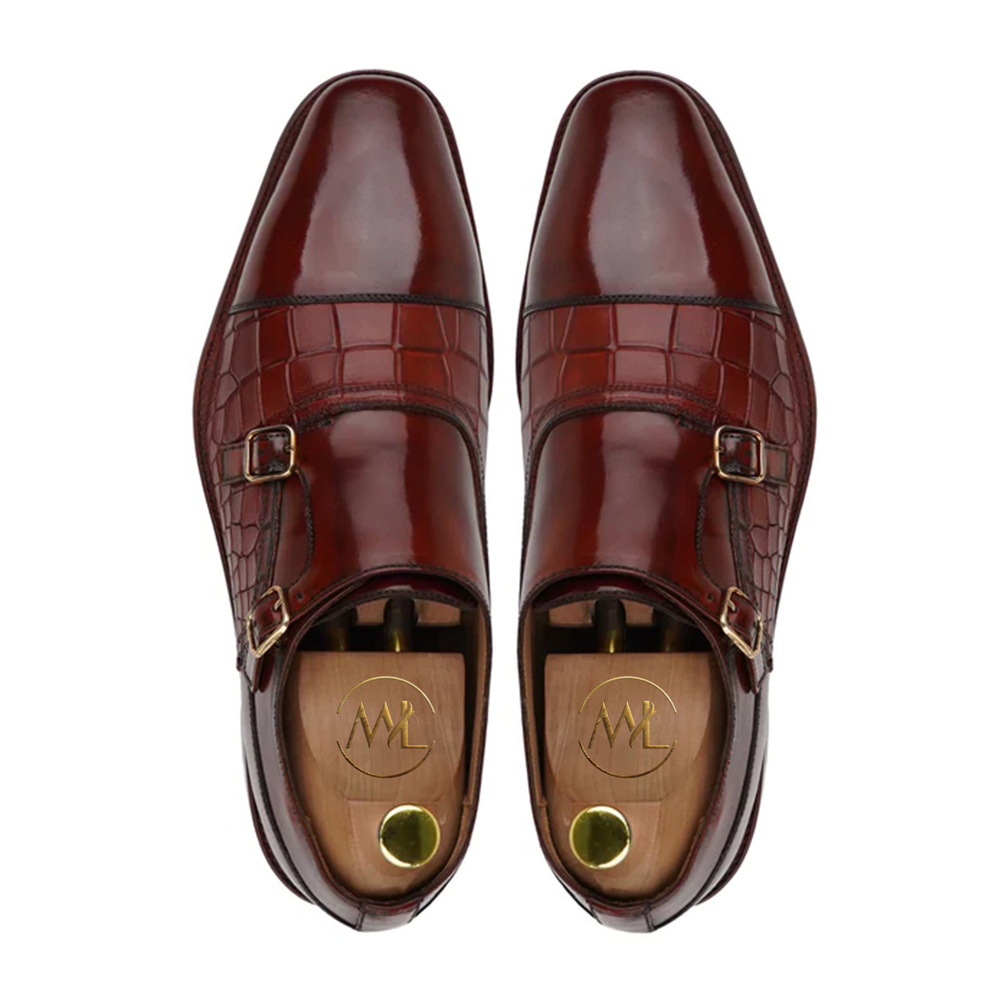 Maurice – Croc-Embossed Double Monk Strap Shoes top view with dual buckles