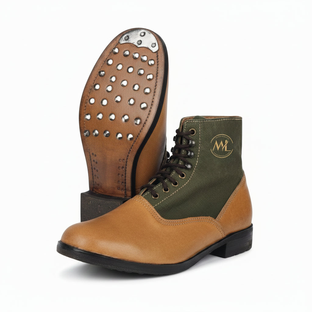 The Outrider Bespoke Ankle Boot handcrafted from premium two-tone full-grain leather featuring made-to-order luxury craftsmanship by Marvel Leather.