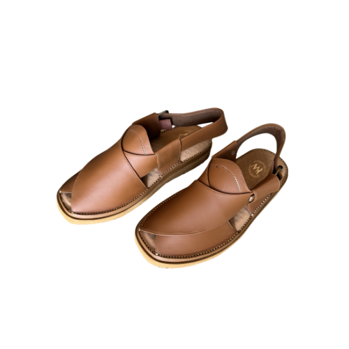 Tan brown Peshawari chappal design for men leather angled pair view