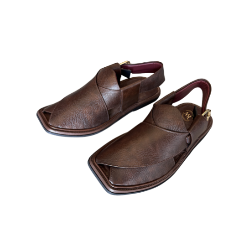 Raheel brown Peshawari chappal for men textured leather angled pair view