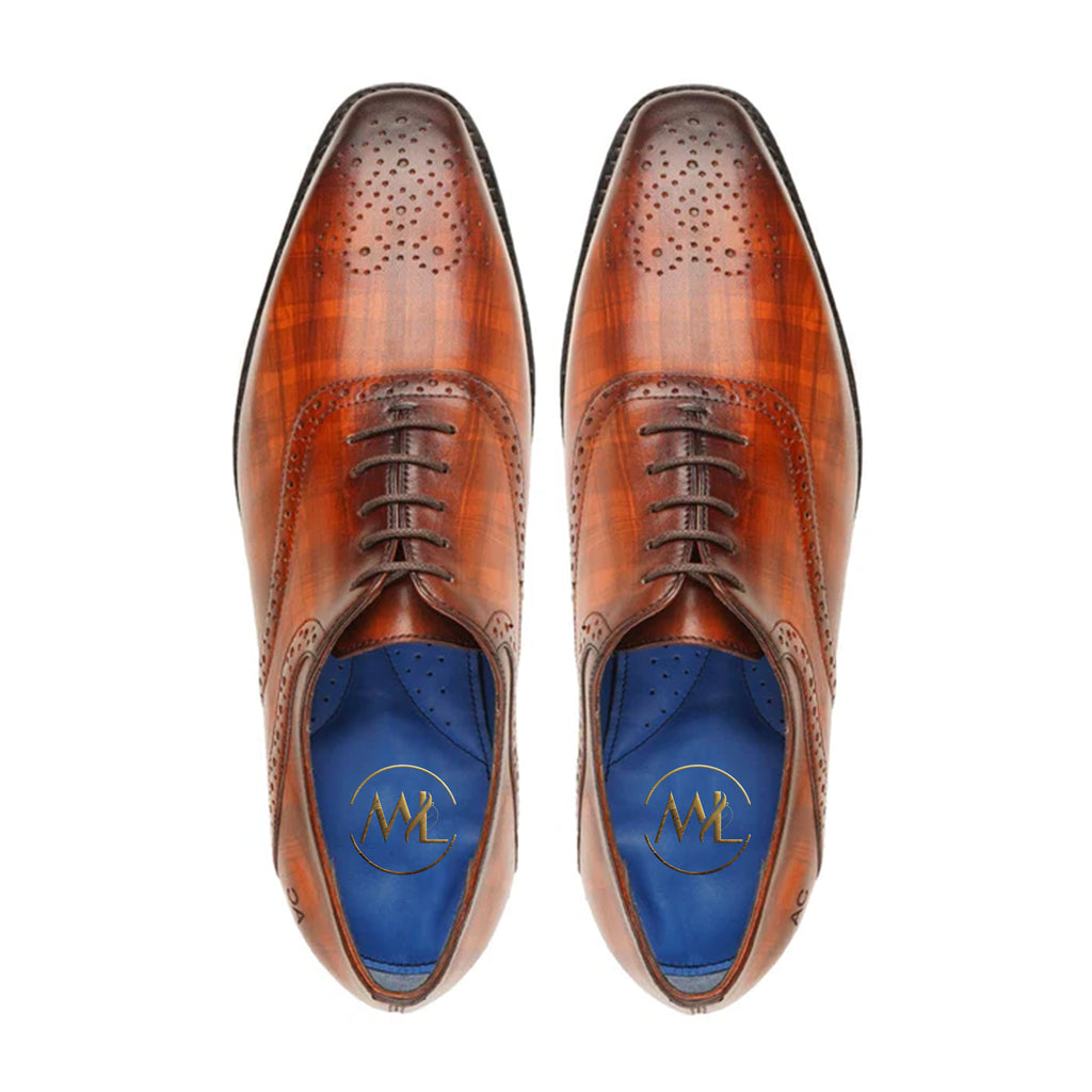 Marvel Leather handmade brown brogue shoes with lace closure and blue interior