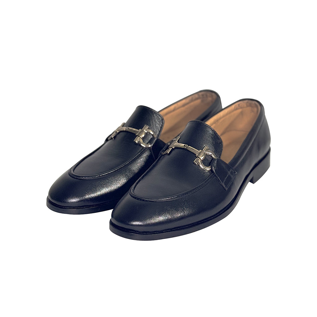 Renzo Black Horsebit Leather Loafers front view – Handmade by Marvel Leather