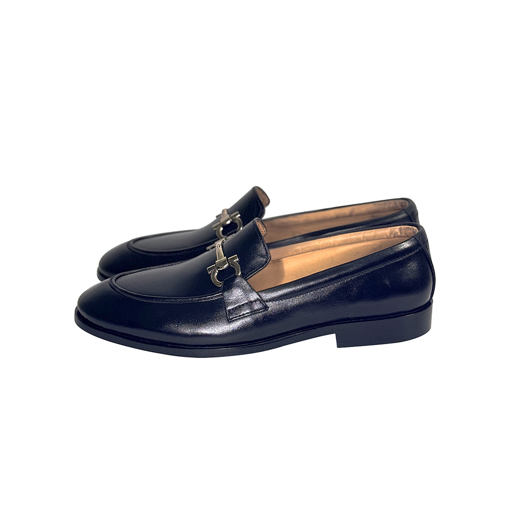 Renzo Black Leather Loafers side view – Elegant formal loafers for men