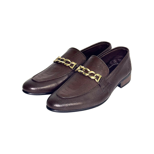 Santino handcrafted brown leather loafers with gold chain – Marvel Leather