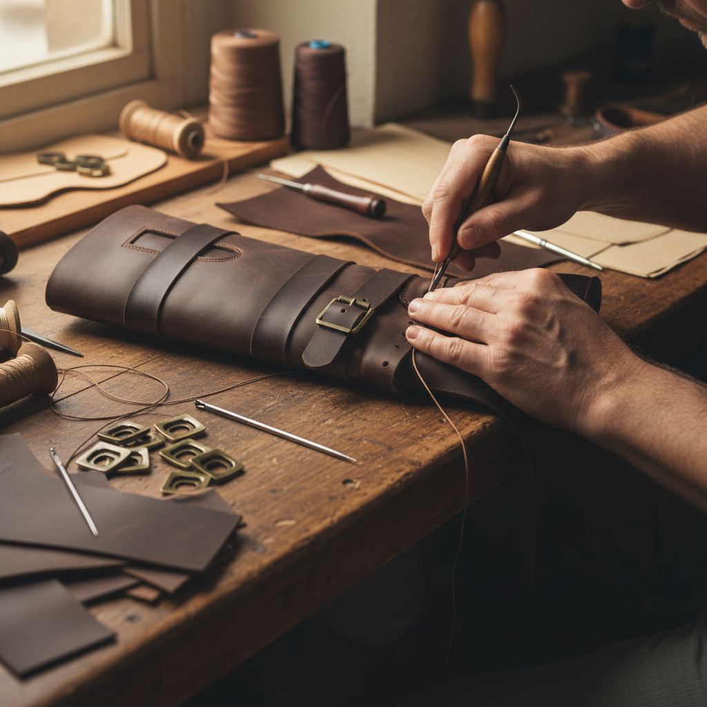 Skilled artisan stitching the upper of The Sovereign Cavalier Boot using traditional handcrafted shoemaking techniques at Marvel Leather.