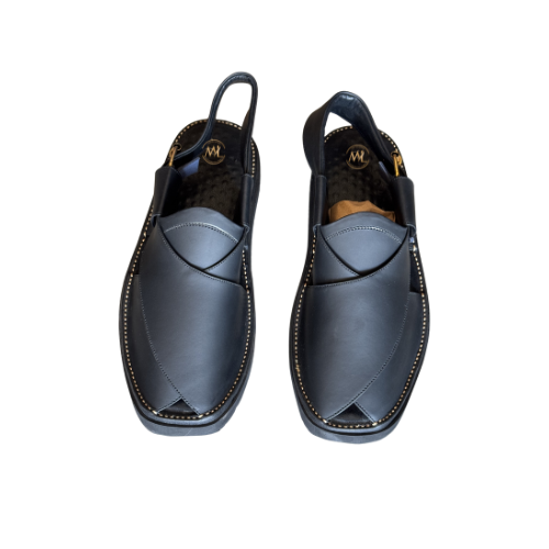 Sultan black Peshawari chappal for men classic leather top view pair