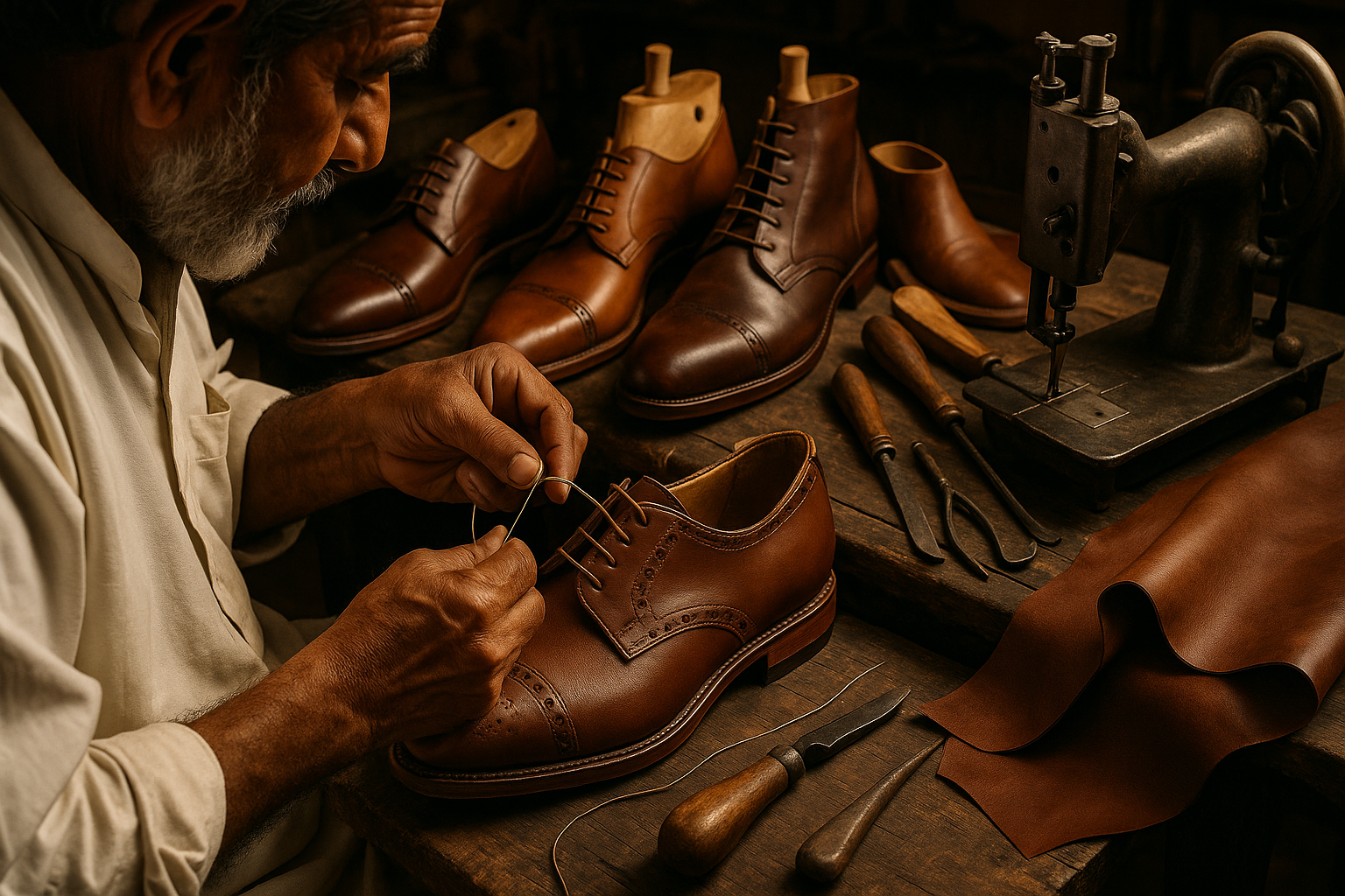 Superior Craftsmanship of Leather Shoes: Handmade by skilled artisans in Pakistan