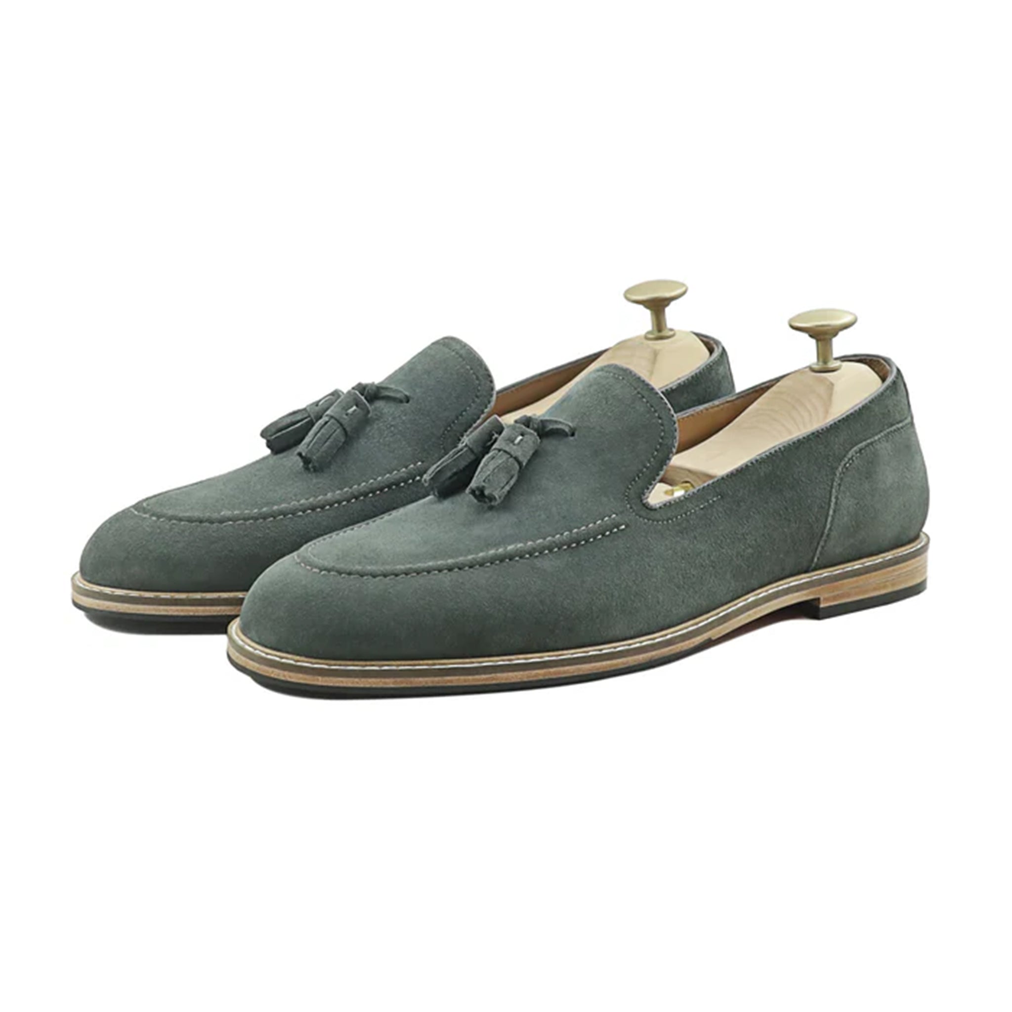 Texa Olive Suede Tassel Loafers – Handmade Casual Shoes for Men by Marvel Leather