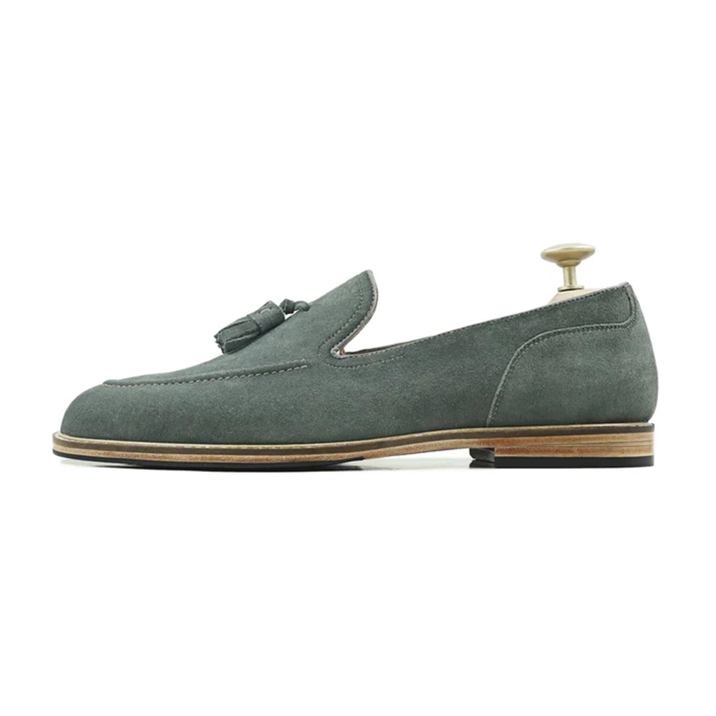 Texa Suede Green Tassel Loafers Side View – Marvel Leather