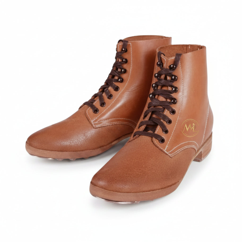 The Vanguard Bespoke Ankle Boot handcrafted from premium full-grain leather featuring a two-tone design and made-to-order luxury craftsmanship by Marvel Leather.