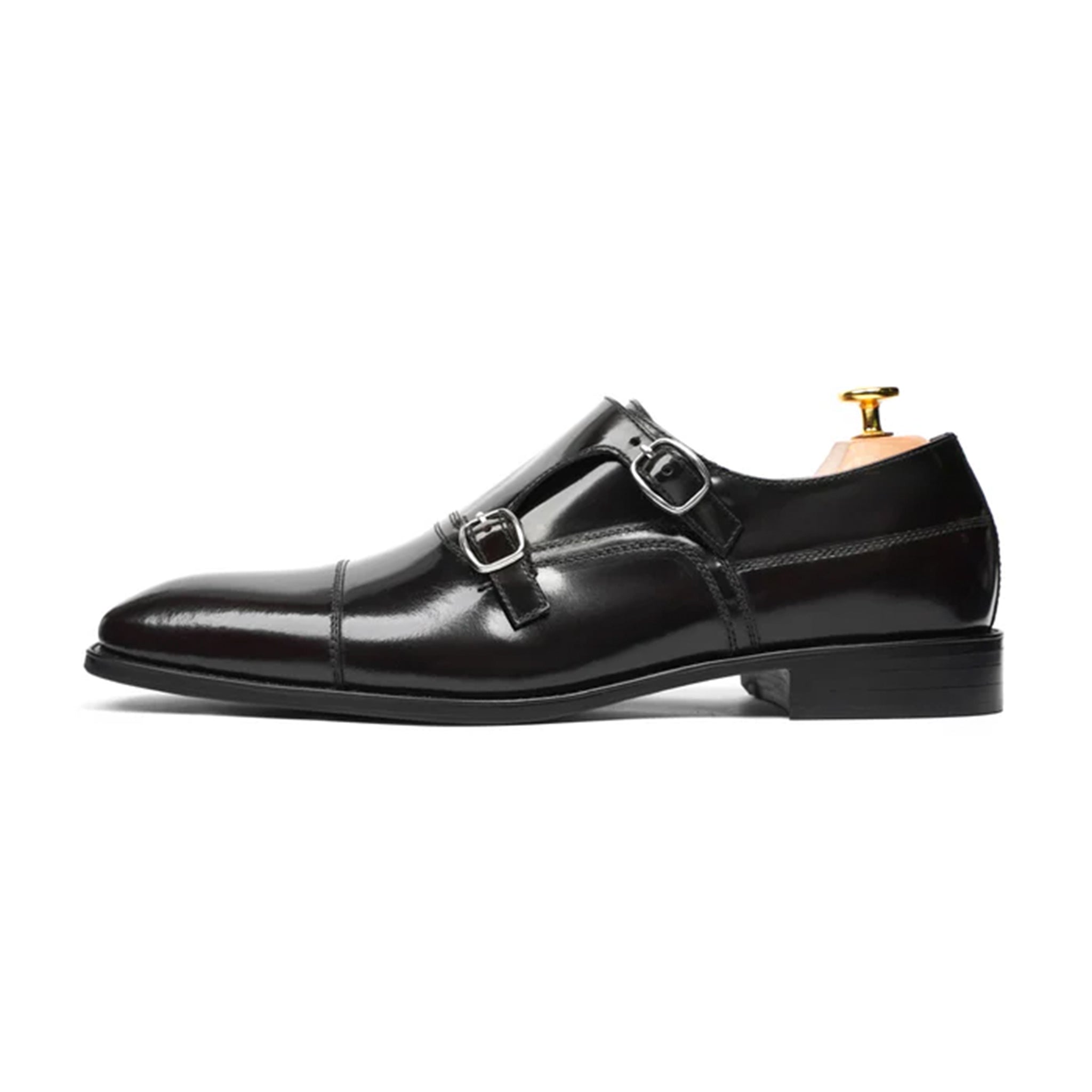 Vencel Glossy Double Monk Strap Shoes – Side Profile