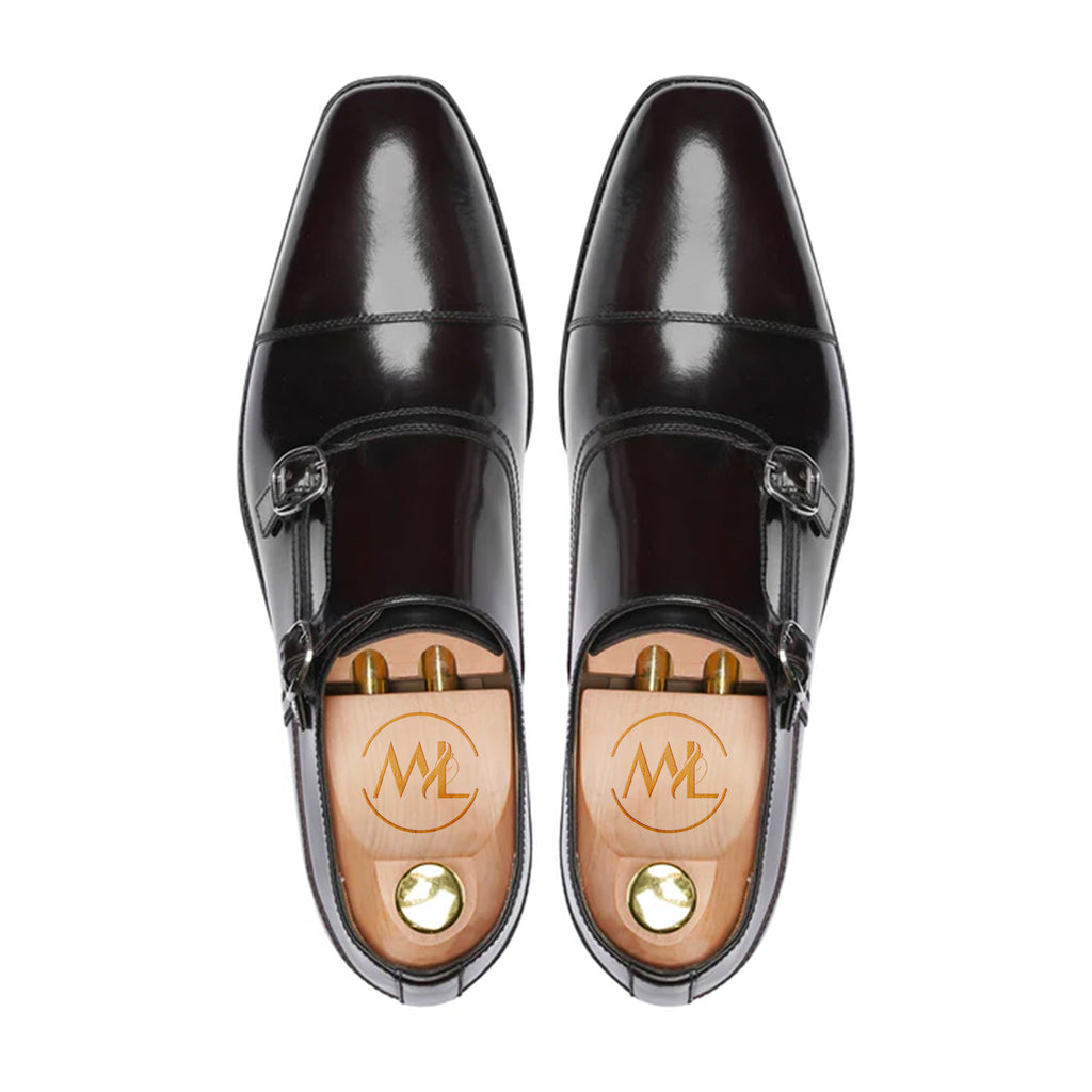 Vencel Glossy Double Monk Strap Shoes – Top View