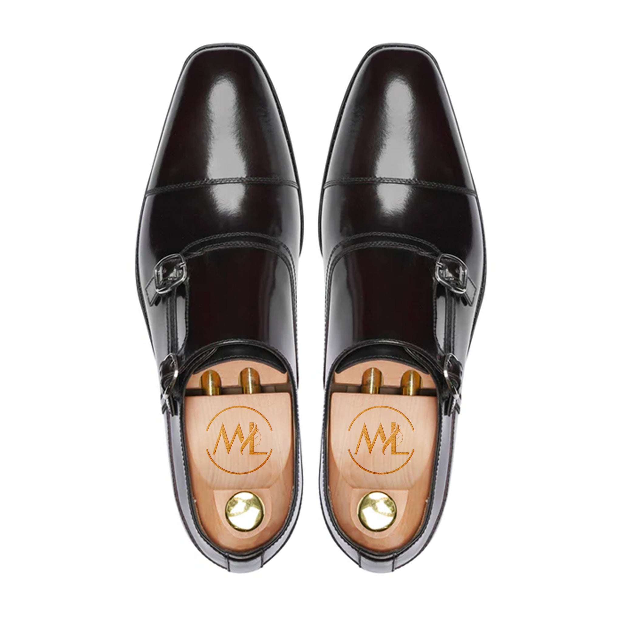 Vencel Glossy Double Monk Strap Shoes – Top View