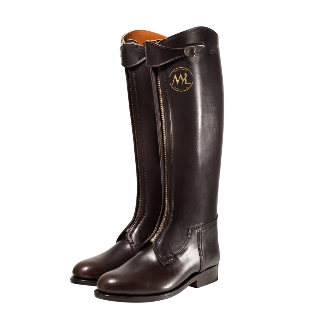 The Windsor Cavalry Long Boot handcrafted from premium dark brown full-grain leather featuring made-to-order luxury craftsmanship by Marvel Leather.
