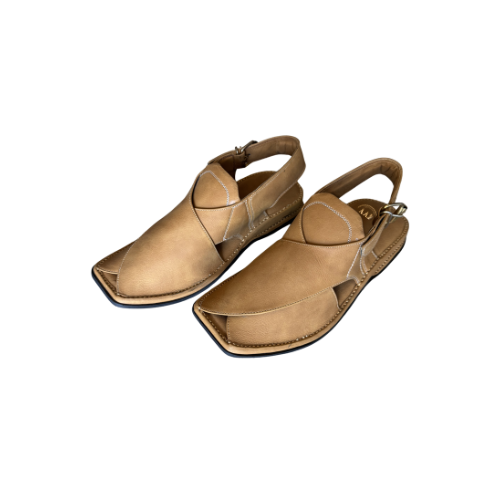 Zarghun tan Peshawari chappal for men luxury smooth leather angled pair