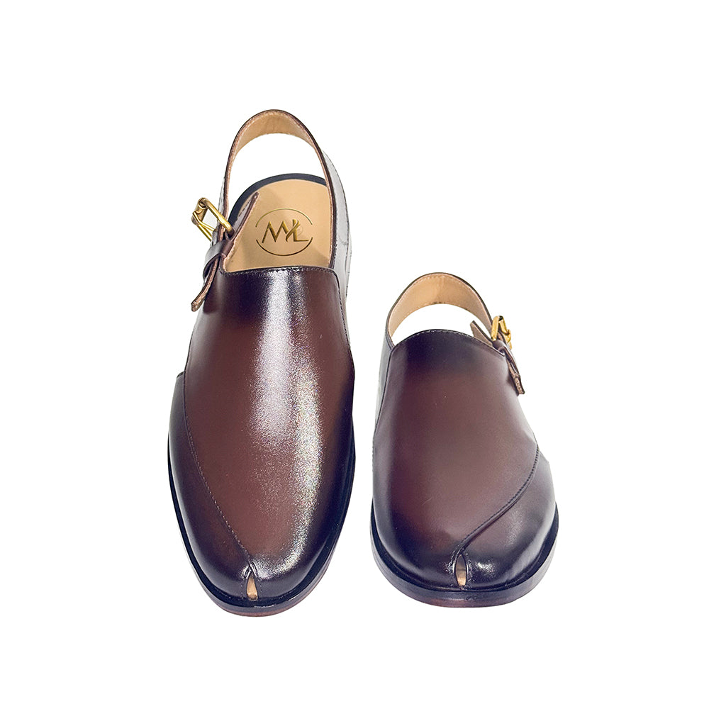 Zaroon Maroon Peshawari Sandals Front View – Marvel Leather Handmade Footwear