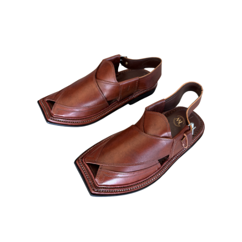 Zavian brown Peshawari chappal for men leather angled pair view